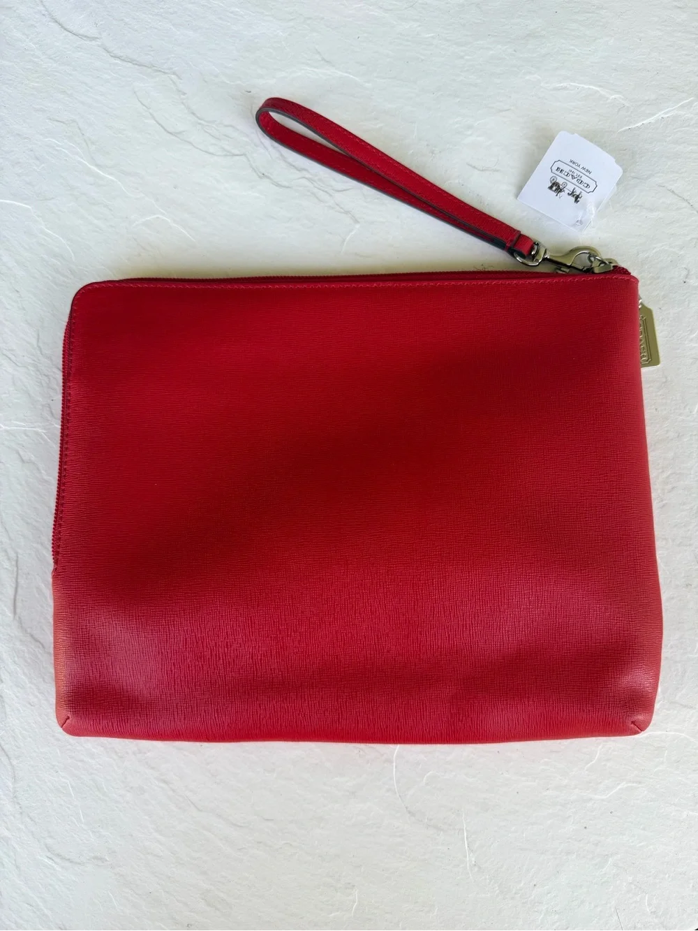 NWT Coach Red Crossgrain Leather Large Zip Wristlet Clutch Pouch Handbag